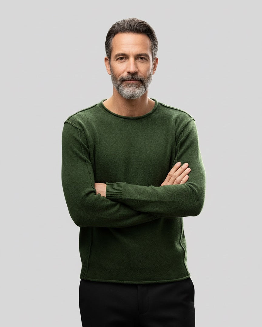 Kaschmir Premium Rundhals Pullover Olivegrün