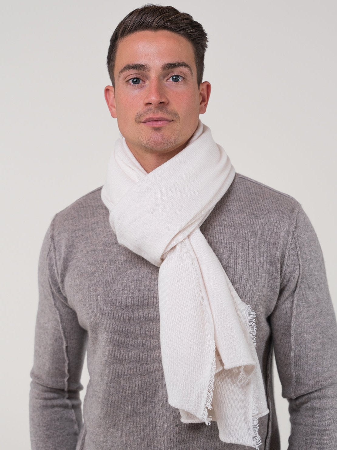 Premium Cashmere Schal creme oversized (60 cm x 190 cm)