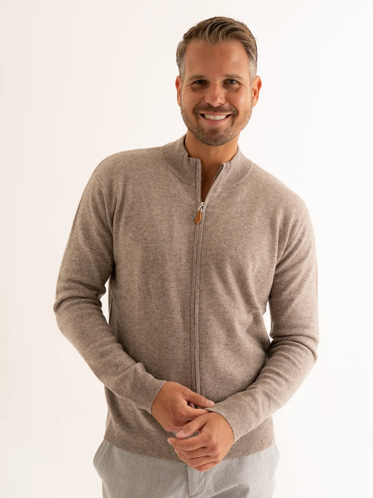 Kaschmir Pullover mit Reißverschluss in taupe