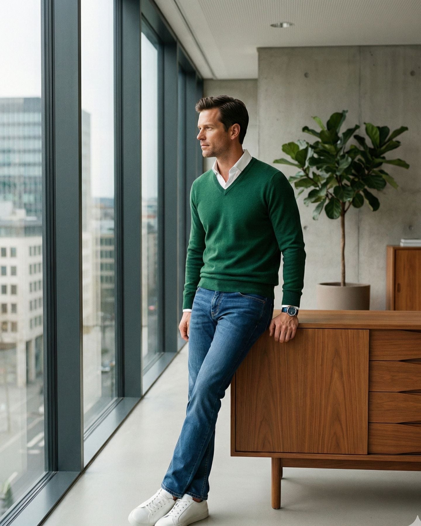 Essentials V-Ausschnitt Smaragdgrün