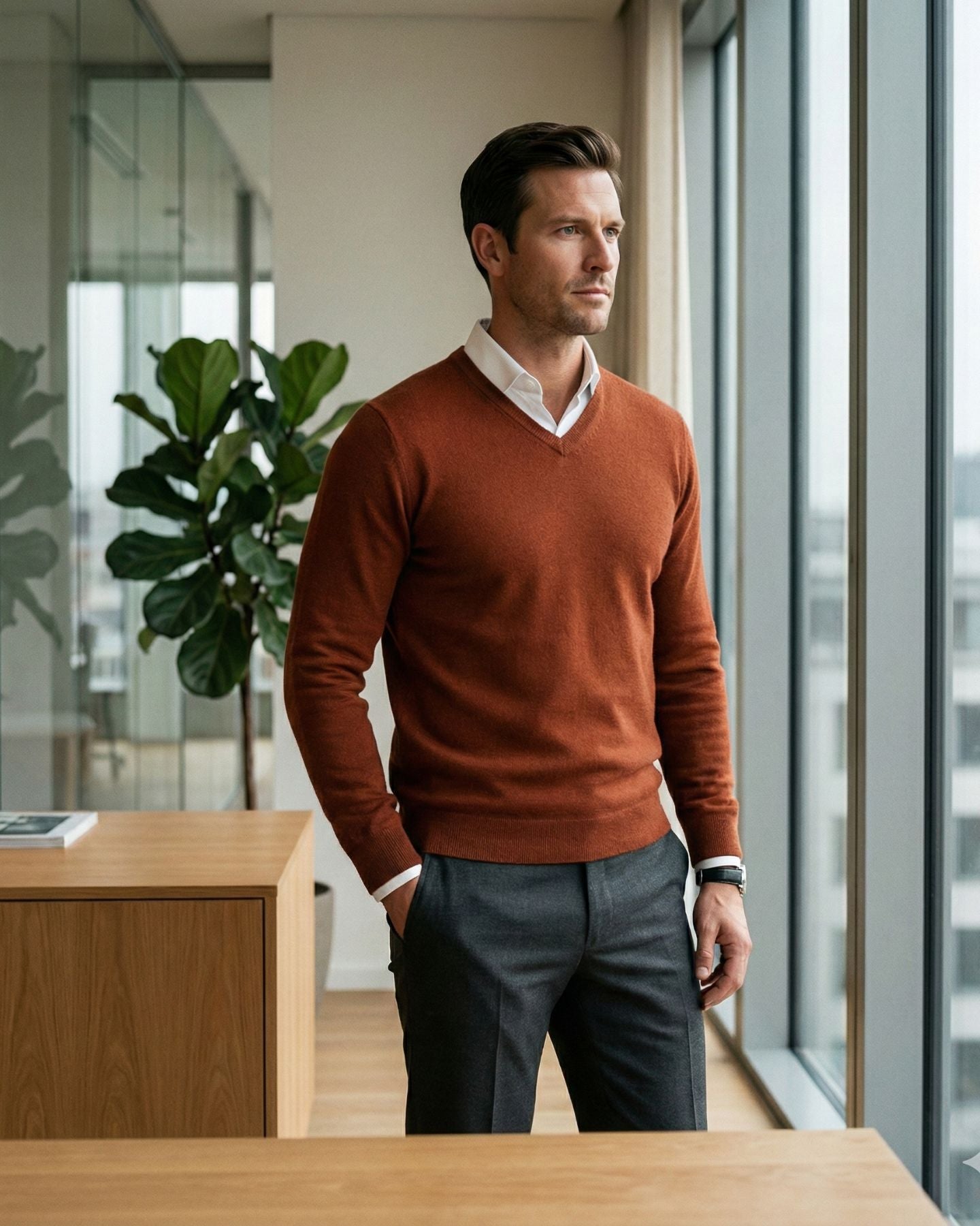 Essentials V-Ausschnitt Ziegelrot