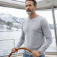 A man on the yacht in light grey-colored cashmere Premium Roundneck