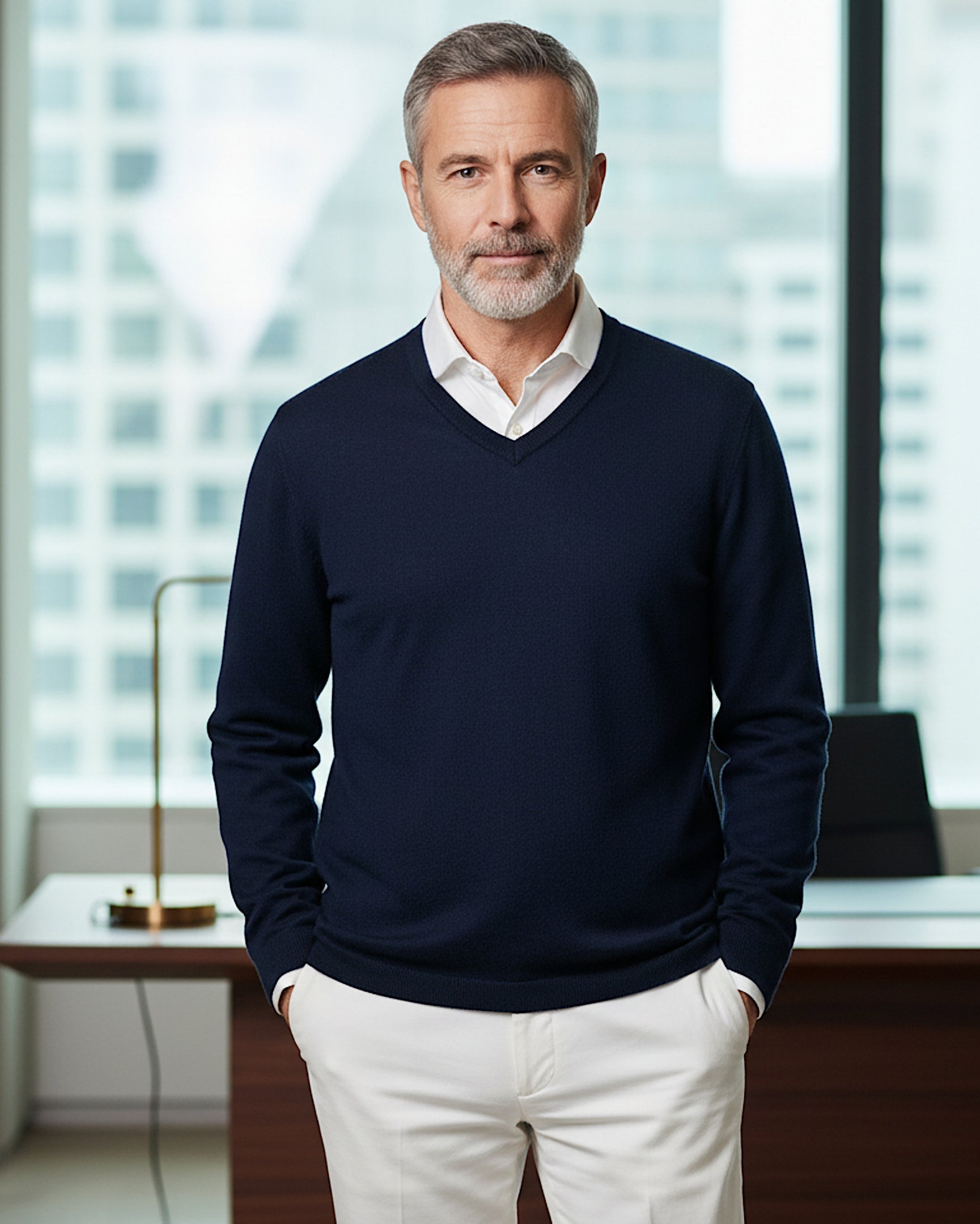 KaschmirvEssentials Pullover mit V-Ausschnitt in Marineblau