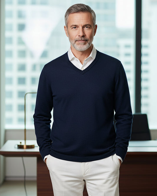 KaschmirvEssentials Pullover mit V-Ausschnitt in Marineblau