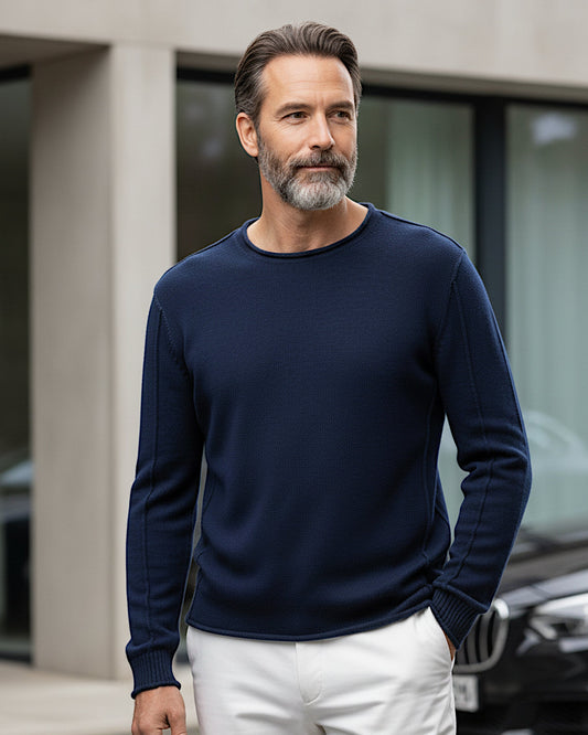 Kaschmir Premium Rundhals in Marineblau