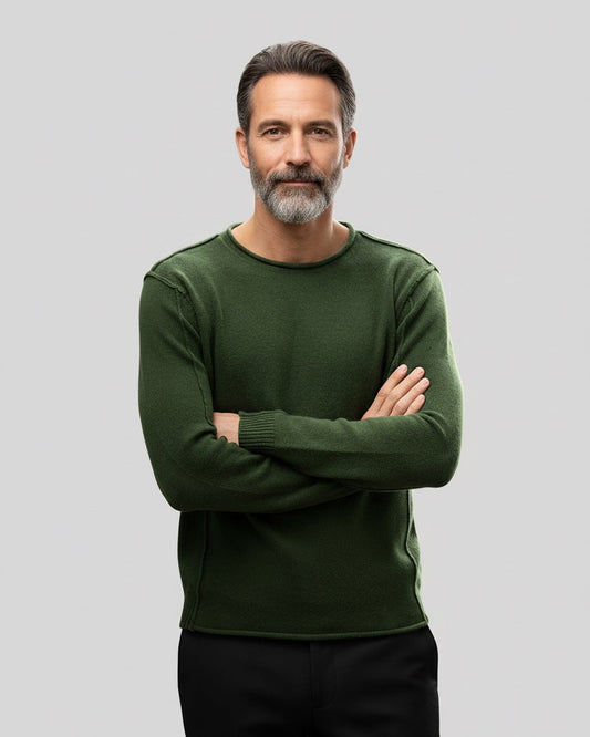 Kaschmir Premium Rundhals Pullover Olivegrün