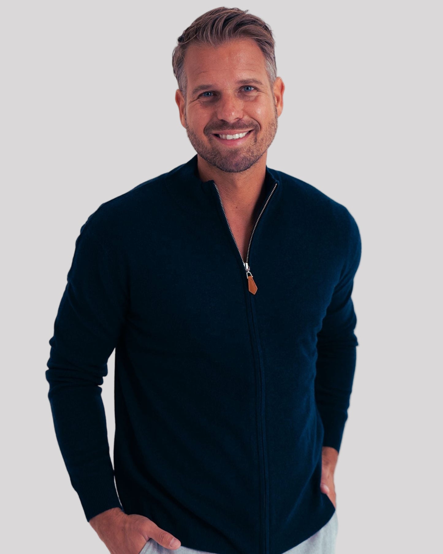 Strickjacke mit Reißverschluss Marineblau