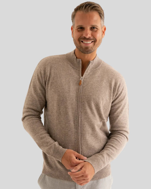 Kaschmir Pullover mit Reißverschluss in taupe